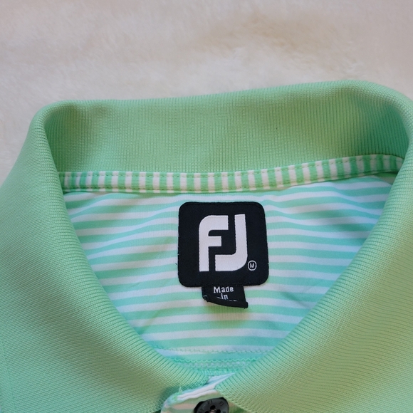 Footjoy Polo Shirt Mens Medium Golf FJ Green White Striped Course Summer - Picture 3 of 4